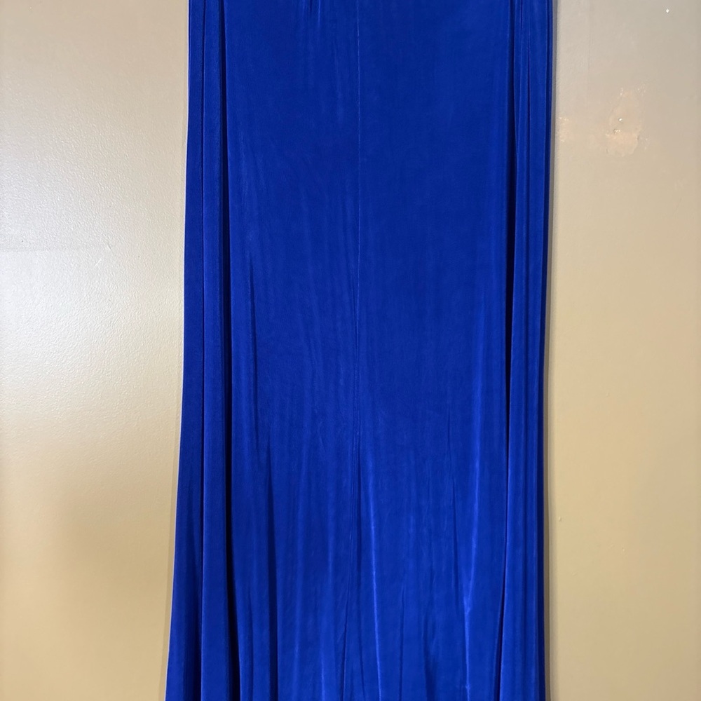 HC338. CITIKNITS WOMEN'S BLUE RUFFLED HIGH-LOW TRAVEL KNIT SKIRT SIZE XL